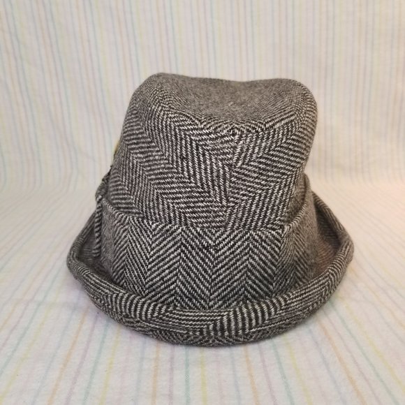 1950s 1960s Resistol Snap-Back Tweed Fedora Hat Black White Feathers Vtg Trilby - Picture 3 of 10